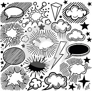 Comic elements for coloring. A place for text and thoughts in comics. The speech bubble